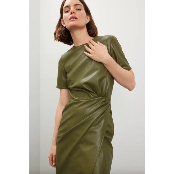 Shoshanna Dresses & Skirts - Shoshanna Green Faux Leather Rhea Dress Sz 12